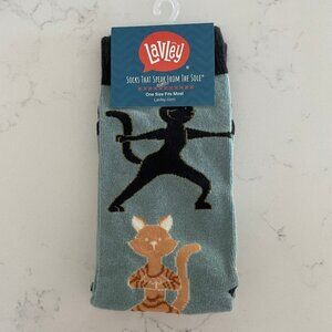 Lavley Yoga Cat Socks Combed Cotton Nylon Blend Purr-Fect Form Multi Color NWT